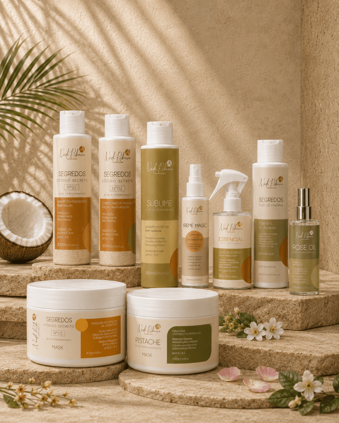 Linha completa de produtos Nádi Ribeiro em cenário natural